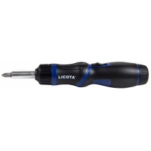 Отвертка трещоточная с поворотной ручкой и сменными вставками 1/4", 8 пр. LICOTA (ARD-12K04)